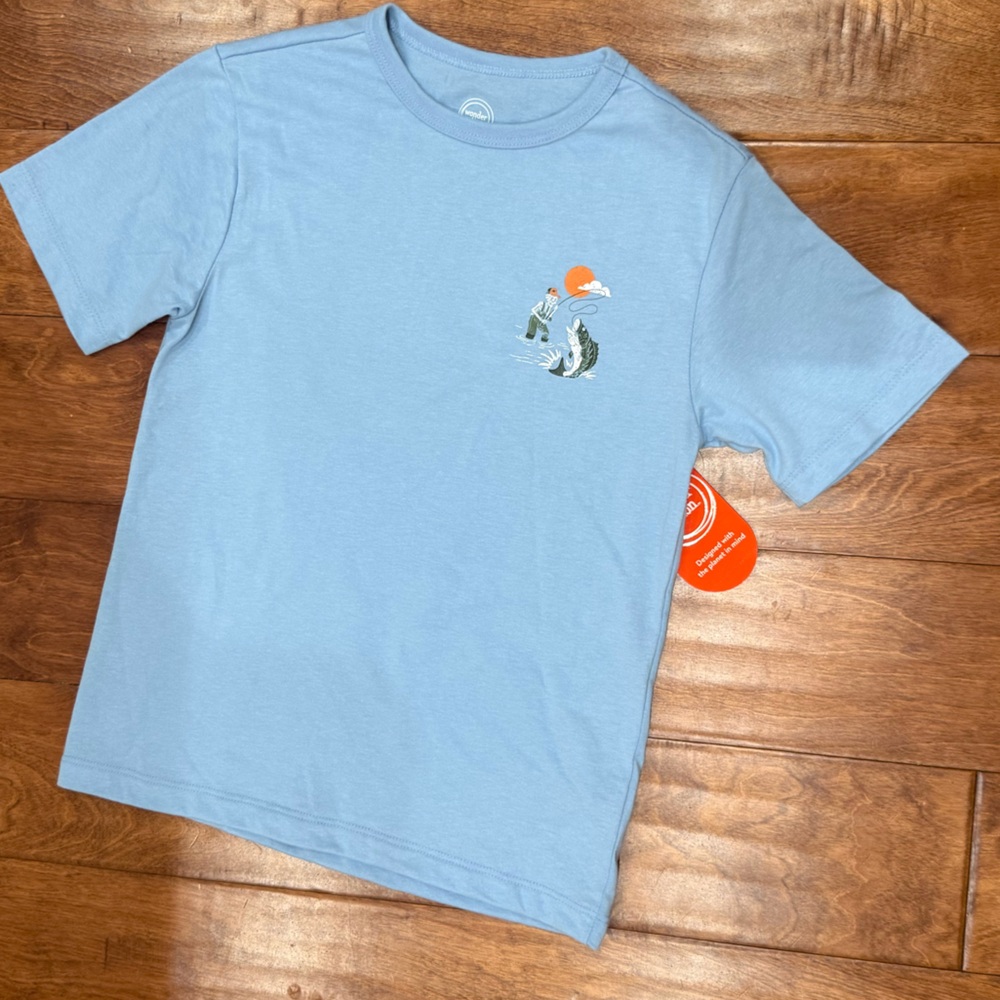 NWT Size Medium Wonder Nation Blue Shirt with Fishing Graphic